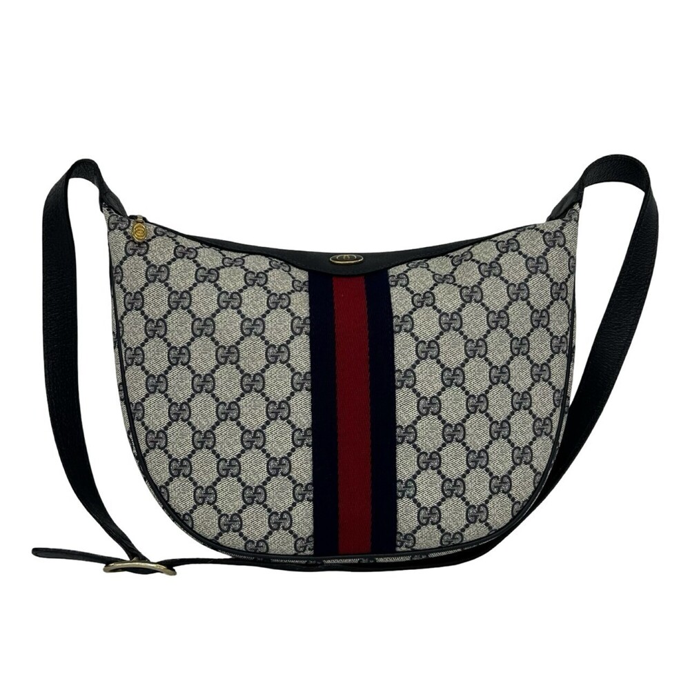 GUCCI (Old Gucci) Sherry Line GG Logo Pattern Leather Shoulder Bag/Pouch, Nav...